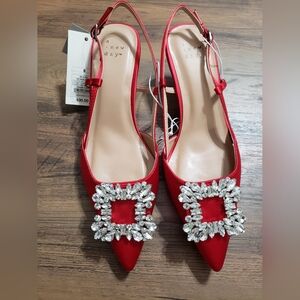 Women's Annette Satin Slingback Heels with Memory Foam Insole - A New Day Red 8